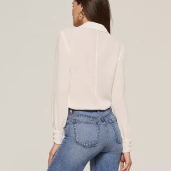 Reformation Paulina Cream Lace Sheer Collar Button Front Shirt - Picture 4 of 13